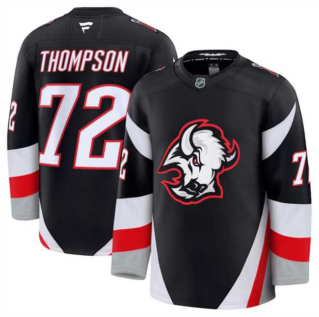 Mens Buffalo Sabres #72 Tage Thompson Black 2024-25 Alternate Stitched Hockey Jersey Dzhi